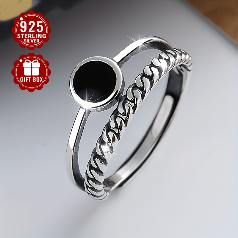S925 Silver Chain Drop Glue Double Layer Open Adjustable Ring